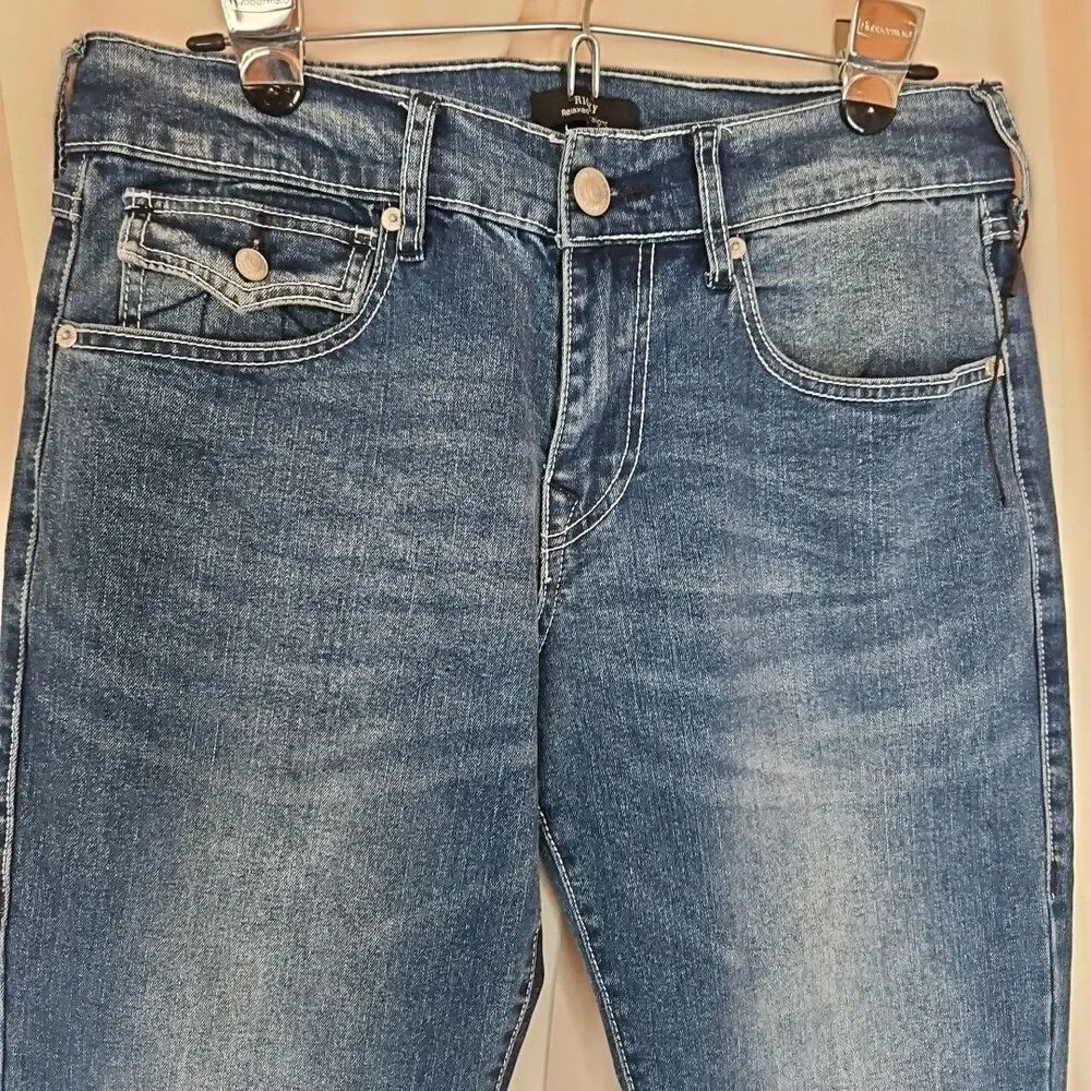 True Religion Ricky Relaxed Straight SN Flap Jeans Men's 30x34 Medium Wash Denim